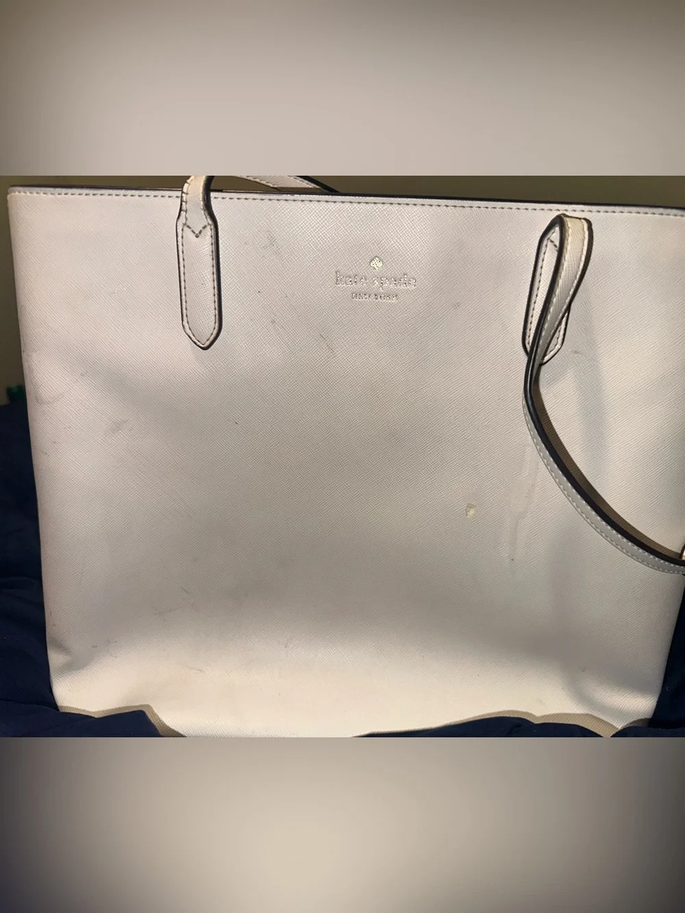 kate spade Cream Leather Saffiano Tote with Gold Logo
